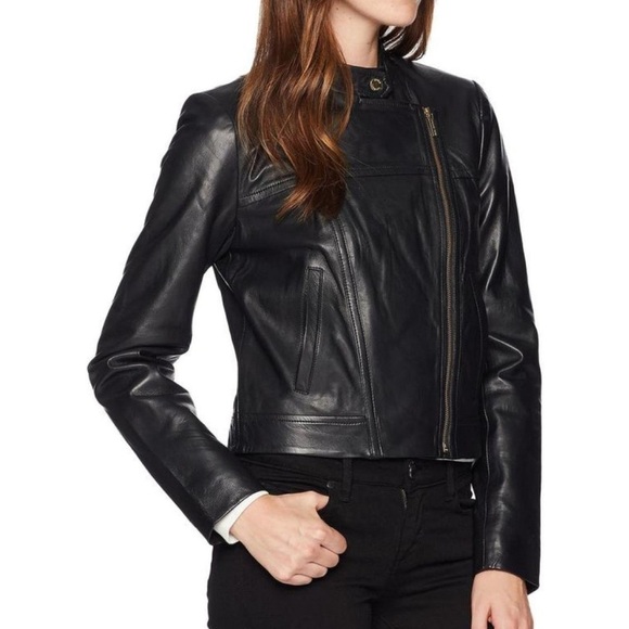 MICHAEL Michael Kors Jackets & Blazers - Michael Kors Leather Moto‎ Jacket Luggage Black Sz XS